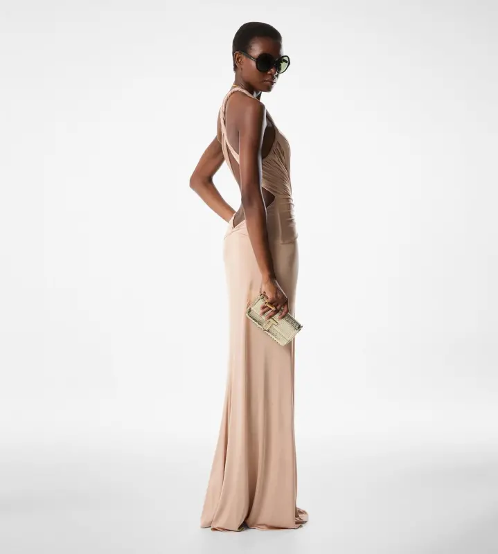 V-NECK CRISS-CROSS EVENING DRESS DEEP OYSTER online